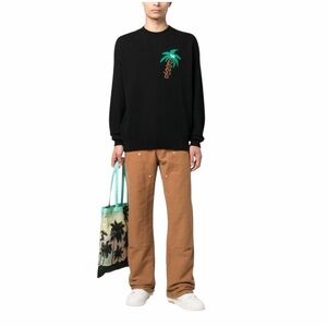 Palm Angels Black Palm Tree Chenille Patch Knit Sweater Sz XL Excellent (Unisex)